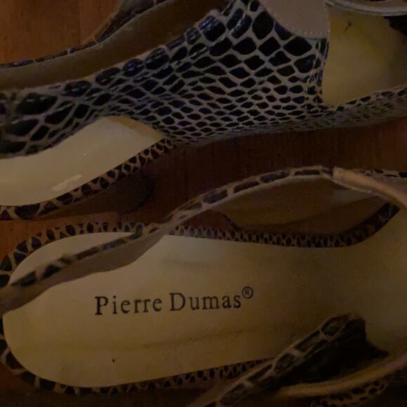 Pierre Dumas Heels Snakeskin Size 8.5 Retro Pinup Chic Black Cream Open Toe - Picture 4 of 5
